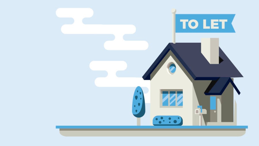 House illustration with let sign